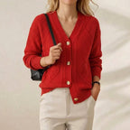 Scarlet Diamond Cardigan Red Cable Knit Button-Up Cardigan