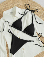 Antonella® | Blue Bikini With High Band and V-neck