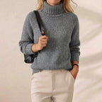 Slate Blue Chunky Ribbed Turtleneck Knit Sweater