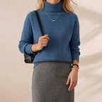 Steel Blue Ribbed Turtleneck Classic Fitted Knit Pullover