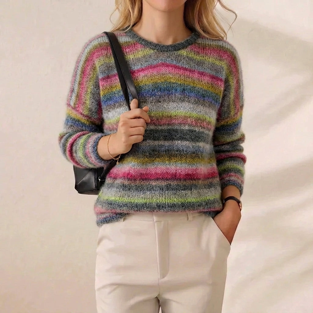 Baumwoll Zweifarbiger Pullover Beige-Navy