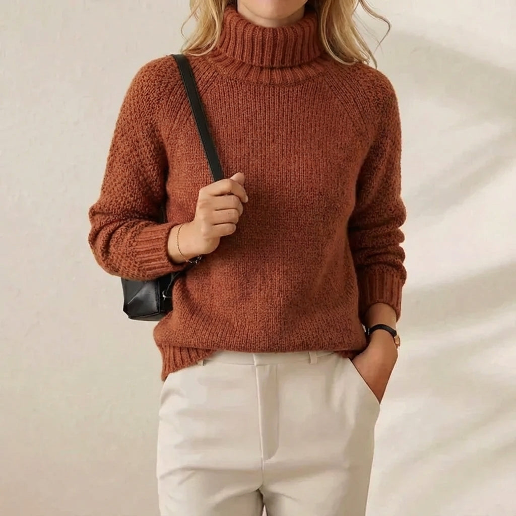 Terracotta Turtleneck Russet Chunky Knit Raglan Sweater
