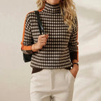 Cashmere Turtleneck with Cross Pattern and Orange Sleeves
