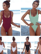 Swimwear One Piece High Waist Swimsuit Cutout Slimming High Waisted Backless Active Color U Neck Sleeveless Bathing Suits