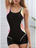 One Piece Swimsuit Slimming One Piece Swimming Suit With Shorts Colorblock Monokini Tummy Control High Waist Slim Backless Vacation Sports Color U Neck Sleeveless Bathing Suits