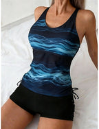 Swimwear Tankini 2 Piece High Waist Swimsuit Tummy Control High Waist Slim Backless Vacation Beach Wear Ombre U Neck Sleeveless Bathing Suits