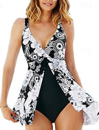 One Piece Swimsuit Deep V Swimwear Swimwear Black White Breathable Quick Dry Lightweight Sleeveless - Swimming Surfing Beach Summer Spring