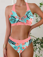 Swimwear 2 Piece Cheeky Swimsuit Backless Vacation Beach Wear Halter Neck Sleeveless Bathing Suits