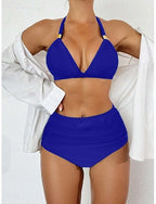 Bikini 2 Piece Swimsuit Briefs Slim Backless Vacation Beach Wear Color Halter Neck Sleeveless Bathing Suits