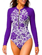 Standard Rash Guard Bathing Suit One Piece Swimsuit Tropical Color-blocking With Built in Bra Upf50+ Uv Protection Stretchy Long Sleeve Swimwear Bodysuit Surfing Beach Water Sports