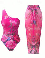 Swimwear 2 Piece Monokini Skirt Swimsuit Tummy Control High Waist Slim Backless Vacation Beach Wear Asymmetric Neck Sleeveless Bathing Suits