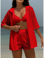 Swimwear Bikini Three Piece Thong Swimsuit Slim Backless Vacation Beach Wear Color V Neck Sleeveless Bathing Suits