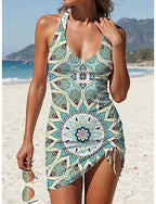 Swimwear Tankini Skirt Swimsuit Vacation Graphic V Neck Sleeveless Bathing Suits