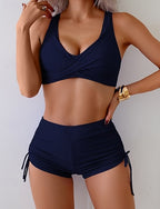 Swimwear 2 Piece Shorts Swimsuit Backless Vacation Beach Wear Plain V Neck Sleeveless Bathing Suits