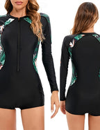 Rash Guard One Piece Swimsuit Front Zip Spandex Uv Sun Protection Upf50+ Quick Dry Long Sleeve Swimwear Bathing Suit Surfing Beach Water Sports Summer