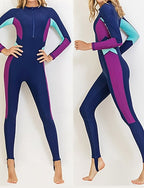 Full Body Rash Guard One Piece Surfing Suit Color-blocking With Built in Bra Upf 50+ Tummy Control Long Sleeve Diving Suit Surfing Canoeing Snorkeling Winter