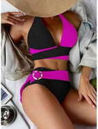 Swimwear Bikini 2 Piece Cheeky Swimsuit Slim Backless Vacation Beach Wear Color Block V Neck Sleeveless Bathing Suits