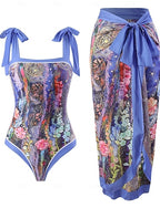 One Piece Swimsuit Monokini Skirt Tummy Control High Waist Slim Backless Vacation Beach Wear Graphic Halter Neck Sleeveless Bathing Suits