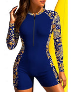 Regular Rash Guard Bathing Suit Boyleg Tropical Zip Up Removable Pad Front Zip Uv Sun Protection Upf50+ Ultra Light (ul) Long Sleeve Swimwear Sun Shirt Surfing Beach Water Sports Summer