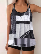 Swimwear 2 Piece Shorts Swimsuit Backless Vacation Beach Wear U Neck Sleeveless Bathing Suits