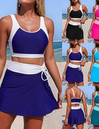 Bathing Suit 2 Pieces Swimsuits Color-blocking Halter Elastic Sleeveless Swimwear Surfing Beach Vacation Summer