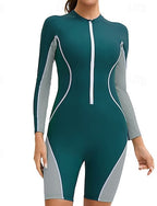 Rash Guard Bathing Suit One Piece Swimsuit Patchwork Zip Up Uv Sun Protection Upf50+ Long Sleeve Swimwear Surfing Swimming Summer