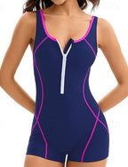 Bathing Suit One Piece Swimsuit Colored Zip Up Lightweight Sleeveless Swimwear Surfing Swimming Summer
