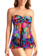 Tankini 2 Piece Swimsuit Underwire Cheeky Tummy Control High Waist Slim Backless Vacation Beach Wear Strapless Sleeveless Bathing Suits