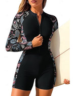 Regular Rash Guard One Piece Surfing Suit Bathing Suit Paisley Tropical Folk Zip Up With Built in Bra Removable Pad Uv Sun Protection Upf50+ Ultra Light (ul) Long Sleeve Swimwear Sun Shirt
