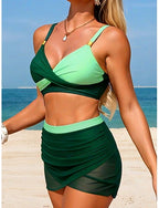 Swimwear Bikini 2 Piece Skirt Swimsuit Slim Backless Vacation Beach Wear Color V Neck Sleeveless Bathing Suits