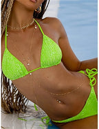 Bikini 2 Piece Swimsuit Underwire Cheeky Slim Backless Vacation Beach Wear Color Halter Neck Sleeveless Bathing Suits