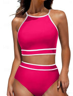 Tankini 2 Piece Swimsuit Briefs Tummy Control High Waist Slim Backless Vacation Beach Wear Scoop Neck Sleeveless Bathing Suits