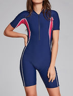 Full Body Rash Guard One Piece Surfing Suit Boyleg Color-blocking With Built in Bra Upf 50+ Tummy Control Short Sleeve Diving Suit Surfing Canoeing Snorkeling Spring
