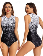 Rash Guard One Piece Swimsuit Printed Front Zip Spandex Uv Sun Protection Upf50+ Quick Dry Sleeveless Bodysuit Bathing Suit Surfing Beach Water Sports Summer
