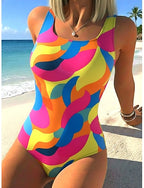 One Piece Swimsuit Slimming Monokini Briefs Tummy Control High Waist Slim Backless Vacation Ombre Graphic U Neck Sleeveless Bathing Suits