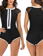 Rash Guard One Piece Swimsuit Patchwork Front Zip Uv Sun Protection Upf50+ Quick Dry Sleeveless Swimwear Bathing Suit Surfing Beach Water Sports Summer