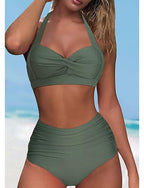 Swimwear Bikini Shorts Swimsuit Halter 2 Piece Criss Cross Stylish Push Up Plain Sleeveless Bathing Suits