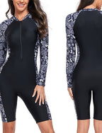 Rash Guard One Piece Swimsuit Printed Front Zip Uv Sun Protection Quick Dry Lightweight Long Sleeve Bodysuit Bathing Suit Surfing Beach Water Sports Summer