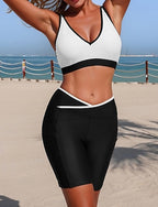 Bikini Sets Bathing Suit 2 Pieces Color-blocking Elastic Sleeveless Swimwear Surfing Beach Vacation Summer