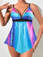 Swimwear Bikini 2 Piece Cheeky Swimsuit Backless Vacation Beach Wear Graphic V Neck Sleeveless Bathing Suits