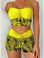 Swimwear Tankini Cheeky Swimsuit Patchwork Vacation Beach Wear Graphic Round Neck Sleeveless Bathing Suits