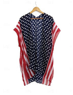 Swimwear Cover Up Swimsuit Vacation Beach Wear Flag V Neck Long Sleeve Bathing Suits
