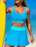 Tankini 2 Pieces Swimsuits Color-blocking Elastic Sleeveless Swimwear Surfing Snorkeling Swimming Summer