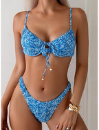 Bikini 2 Piece Swimsuit Cutout Underwire Thong Slim Backless Vacation Beach Wear Halter Neck Sleeveless Bathing Suits