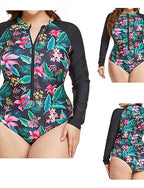 Bathing Suit One Pieces Rash Guard Tropical Zip Up Uv Protection Elastic Long Sleeve Swimwear Surfing Beach Vacation Summer