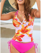 Swimwear Tankini 2 Piece Cheeky Swimsuit Tummy Control High Waist Slim Backless Vacation Beach Wear V Neck Sleeveless Bathing Suits