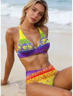 Swimwear Bikini Cheeky Swimsuit Vacation Graphic Halter Neck Sleeveless Bathing Suits
