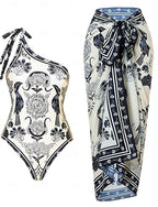 Swimwear One Piece 2 Piece Monokini Skirt Swimsuit Tummy Control High Waist Slim Backless Vacation Tropical Graphic Asymmetric Neck Sleeveless Bathing Suits