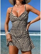 Swimwear One Piece Skirt Swimsuit Vacation Graphic Geometic V Neck Sleeveless Bathing Suits