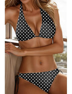 Bikini 2 Piece Swimsuit Colorblock Cheeky Backless Slim Vacation Beach Wear Polka Dot V Neck Sleeveless Bathing Suits